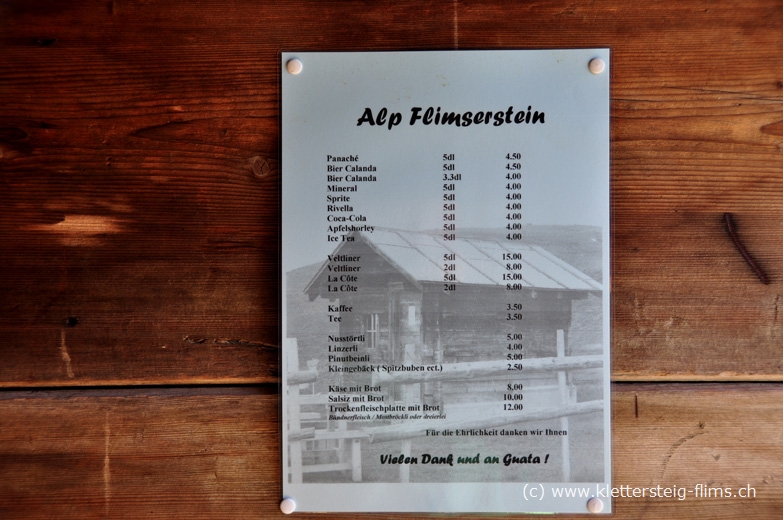 Menu Kiosk - Tegia Pinut auf der Alp Flimserstein